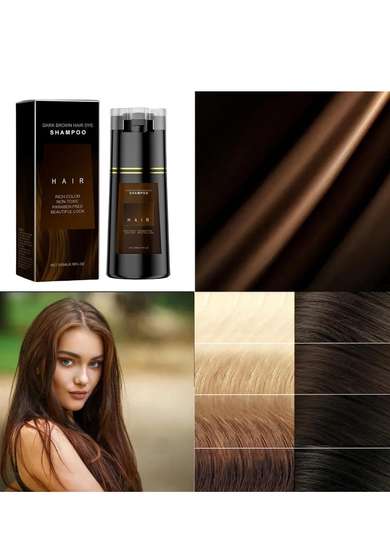 EELHOE Hair Dye Shampoo,3-In-1 Shampoo for Color Treated Hair,Hair Colour Shampoo for Grey Hair Coverage,Home Hair Dye Pure Plant Extract,Hair Care Instant Dye Shampoo,Anti Grey Shampoo 200ml(Dark Brown) - Image 4